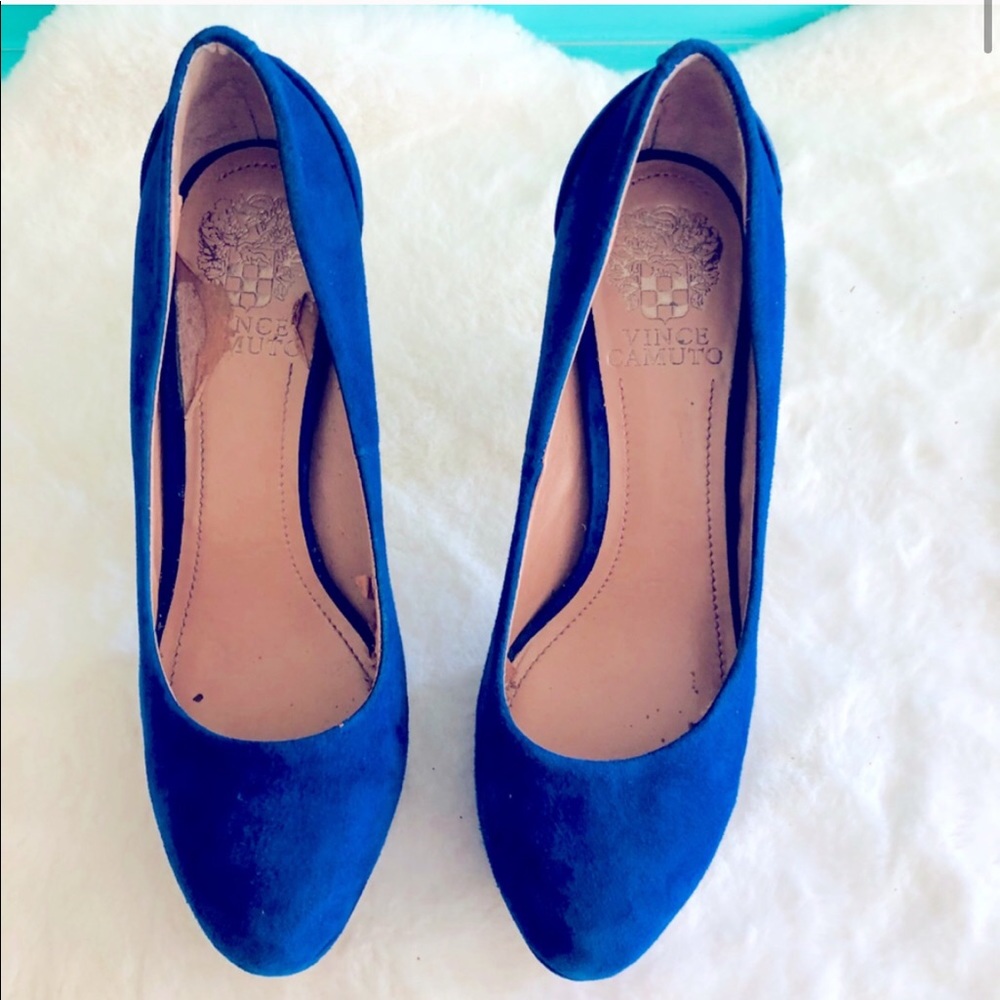 💙VINCE CAMUTO BLUE SUEDE ROCK STUD HEELS 6.5M - Picture 4 of 15